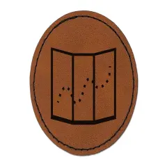 Hiking Trail Travel Map Icon Round Iron-On Engraved Faux Leather Patch Applique - 2.5" Brown