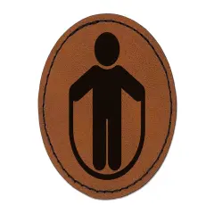 Jump Rope Fitness Round Iron-On Engraved Faux Leather Patch Applique - 2.5" Brown
