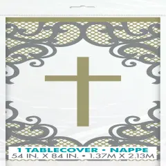 Fancy Gold Cross Rectangular Plastic Table Cover, 54" x 84", 1ct