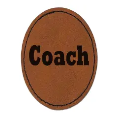 Coach Fun Text Round Iron-On Engraved Faux Leather Patch Applique - 2.5" Brown