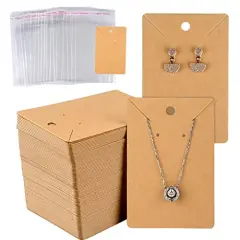 150 Set Earring Card with 150 Pieces Bags, Earring Card Holder Blank Kraft Paper Tags for DIY Ear Studs Necklace Jewelry Display (Brown)