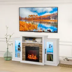 Fireplace&nbsp;Entertainment Center Stand with 16-Color LED Lights for TVs White
