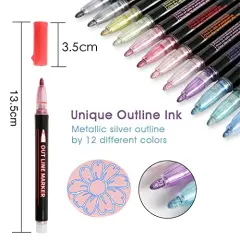 Super Squiggles Outline Markers-12 Colors Super Squiggles Shimmer Markers,Outline Markers Double Line Pen,Outline Markers Self-Outline Metallic Markers