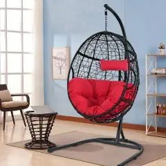 Hanging Cushioned Hammock Chair with Stand Red