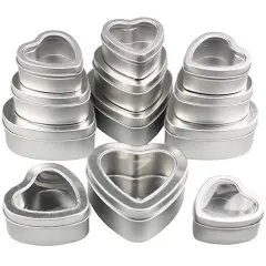 12 Pieces Heart Shaped Empty Metal Tin Cans with Clear Window Lids for Candle Making, Candies, Gifts & Treasures, Mixed Sizes