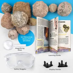 Break Open 10 Premium Geodes - Includes Goggles and Display Stands - Great STEM Science Kit, Geology Gift for Kids, Geodes Rocks Break Your Own, Toys for Boys and Girls