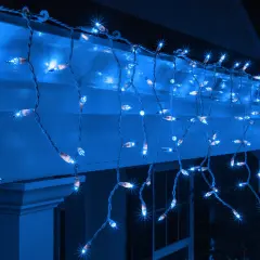 100 Blue Mini Icicle Light Set, White Wire