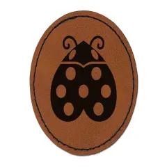 Love Bug Heart Shaped Ladybug Round Iron-On Engraved Faux Leather Patch Applique - 2.5" Brown
