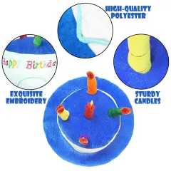Blue Plush Happy Birthday Cake Hat Unisex Adult Size