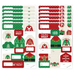 Big Dot of Happiness Ugly Sweater - Assorted Holiday and Christmas Party Gift Tag Labels - To and From Stickers - 12 Sheets - 120 Stickers