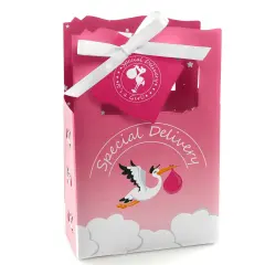 Big Dot of Happiness Girl Special Delivery - Pink It's a Girl Stork Baby Shower Favor Boxes - Set of 12