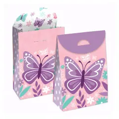 Big Dot of Happiness Beautiful Butterfly - Floral Baby Shower or Birthday Gift Favor Bags - Party Goodie Boxes - Set of 12