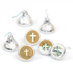 Big Dot of Happiness Elegant Cross - Religious Party Round Candy Sticker Favors - Labels Fits Chocolate Candy (1 sheet of 108)