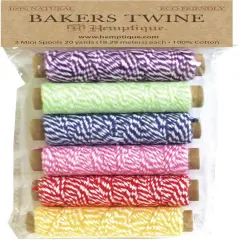 Hemptique Cotton Baker's Twine Mini Spools 2-Ply 6/Pkg-Rainbow