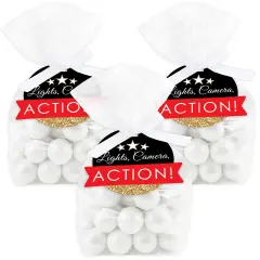 Big Dot of Happiness Red Carpet - Movie Night Party Clear Goodie Favor Bags - Treat Bags With Tags - Set of 12