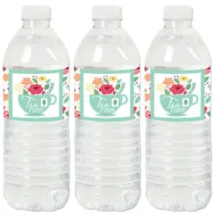 Big Dot of Happiness Floral Let's Par-Tea - Garden Tea Party Water Bottle Sticker Labels - Set of 20