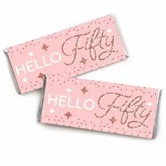Big Dot of Happiness 50th Pink Rose Gold Birthday - Candy Bar Wrapper Happy Birthday Party Favors - Set of 24