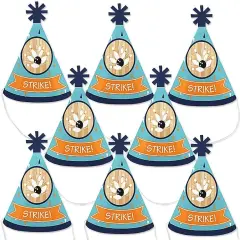 Big Dot of Happiness Strike Up the Fun - Bowling - Mini Cone Birthday Party or Baby Shower Hats - Small Little Party Hats - Set of 8
