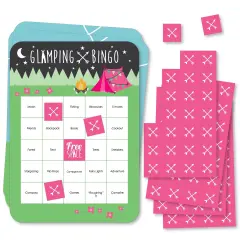 Big Dot of Happiness Let&rsquo;s Go Glamping - Bingo Cards and Markers - Camp Glamp Party or Birthday Party Bingo Game - Set of 18