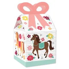 Big Dot of Happiness Run Wild Horses - Square Favor Gift Boxes - Pony Birthday Party Bow Boxes - Set of 12