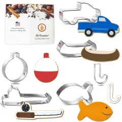 CookieCutter.Com Fishing Cookie Cutter 6 Pc Set &ndash; 6 in Fishing Pole, 3.25 in Fish, 1.75 in Fishing Hook, 4 in Canoe, 3 in Fishing Bobber and 4 in Pickup Truck