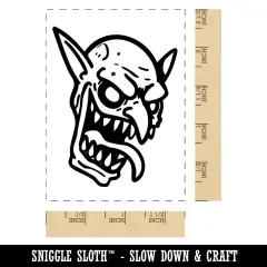 Evil Smiling Goblin Face Rectangle Rubber Stamp for Stamping Crafting