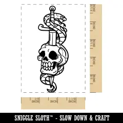 Skull with Dagger and Snake Rectangle Rubber Stamp for Stamping Crafting