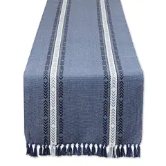 DII French Blue Dobby Striped Fringe Ribbed Table Runner 14x108