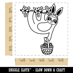 Easter Sloth with Bunny Ears and Basket Square Rubber Stamp for Stamping Crafting