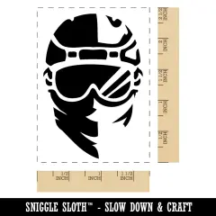 Snowboarder Helmet and Goggles with Bandana Rectangle Rubber Stamp for Stamping Crafting