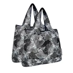 Wrapables Medium Foldable Tote Nylon Reusable Grocery Bag (Set of 2), Gingko