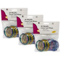 Loose Leaf Rings, 2" Diameter, Metallic Assorted Colors, 25 Per Pack, 3 Packs