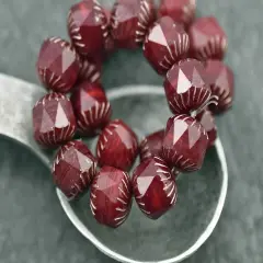 *10* 10mm Platinum Washed Red Opaline Center Cut Cruller Beads