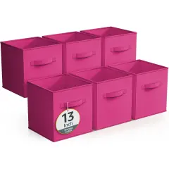 Sorbus 6 Pack 13 Inch Foldable Storage Cubes with Handles- for Organizing Home, Shelves, Nursery, Playroom, Closet and More Pink