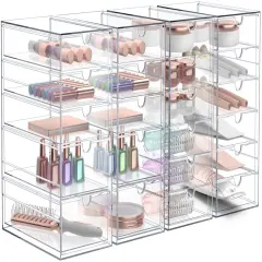 Sorbus 22 Drawers Acrylic Organizer for Makeup, Organization and Storage, Art Supplies, Jewelry, Stationary - 4 Pcs Clear Stackable Storage Drawers