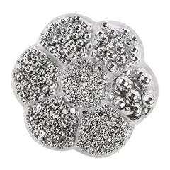 3000 Pieces 1 Box Pearls Beads Round Flatback Imitation Half Loose Beads Gem Assorted Sizes 2/3/4/5/6/8/10MM for DIY Scrapbooking Crafts(Silver)