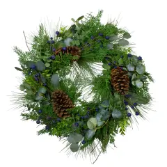 Northlight Real Touch&trade;️ Eucalyptus and Pine Artificial Christmas Wreath- 28" - Unlit Green