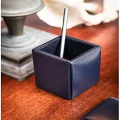 Navy Blue Bonded Leather Pencil Cup