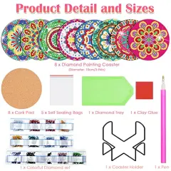 8 Pieces Diamond Painting Coasters Kit with Holder - Small Diamond Art Coasters, Arts and Crafts for Adults, Ideal for Beginners