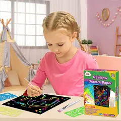 117 Pieces Rainbow Scratch Paper Kit: Magic Art Craft Stuff Supplies Black Drawing Pad for Age 3-12 Kids Children Girl Boy DIY Toy Activity Educational|Party Faver|Christmas Birthday Gifts