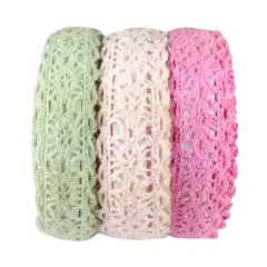 Wrapables Decorative Lace Tape (Set of 3) Light Green, Pink