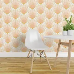Peel & Stick Wallpaper 2FT Wide Deco Sunrise Scale Apricot Shaw Pink White Retro Gold Geometric Neutral Custom Removable Wallpaper by Spoonflower