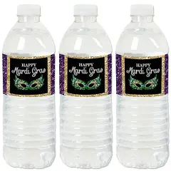 Big Dot of Happiness Mardi Gras - Masquerade Party Water Bottle Sticker Labels - Set of 20