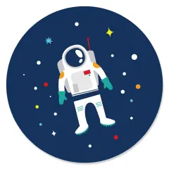Big Dot of Happiness Blast Off to Outer Space - Rocket Ship Baby Shower or Birthday Party Circle Sticker Labels - 24 Count