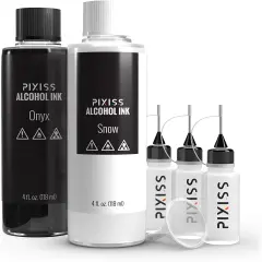 Pixiss White and Black Alcohol Ink for Resin 4oz, 3 Pixiss Applicator Bottles