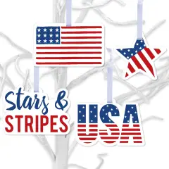 Big Dot of Happiness Stars & Stripes - Memorial Day, 4th of July and Labor Day Patriotic Decorations - Tree Ornaments - Set of 12