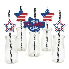Big Dot of Happiness 4th of July Paper Straw Decor - Striped Decorative Straws for Independence Day - Set of 24
