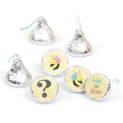 Big Dot of Happiness What Will It Bee - Gender Reveal Round Candy Sticker Favors - Labels Fits Chocolate Candy (1 sheet of 108)