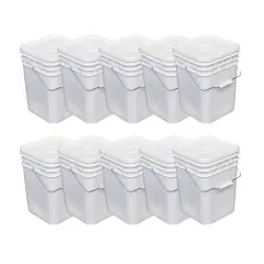 United States Plastic Buckets Tight Fitting Lids Storage 4 Gallon Pack of 10