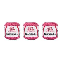 Aunt Lydia Fashion Warm Rose Crochet - 3 Pack of 150y/137m - Cotton - Gauge 3 - Crochet